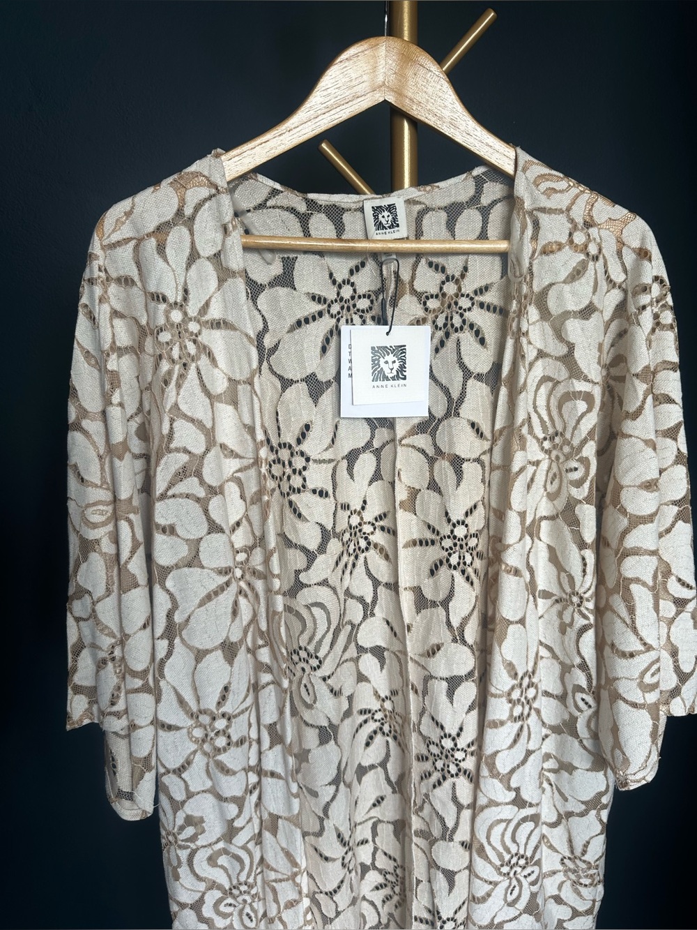 Anne Klein Latte & White Floral Crochet Style Coverup